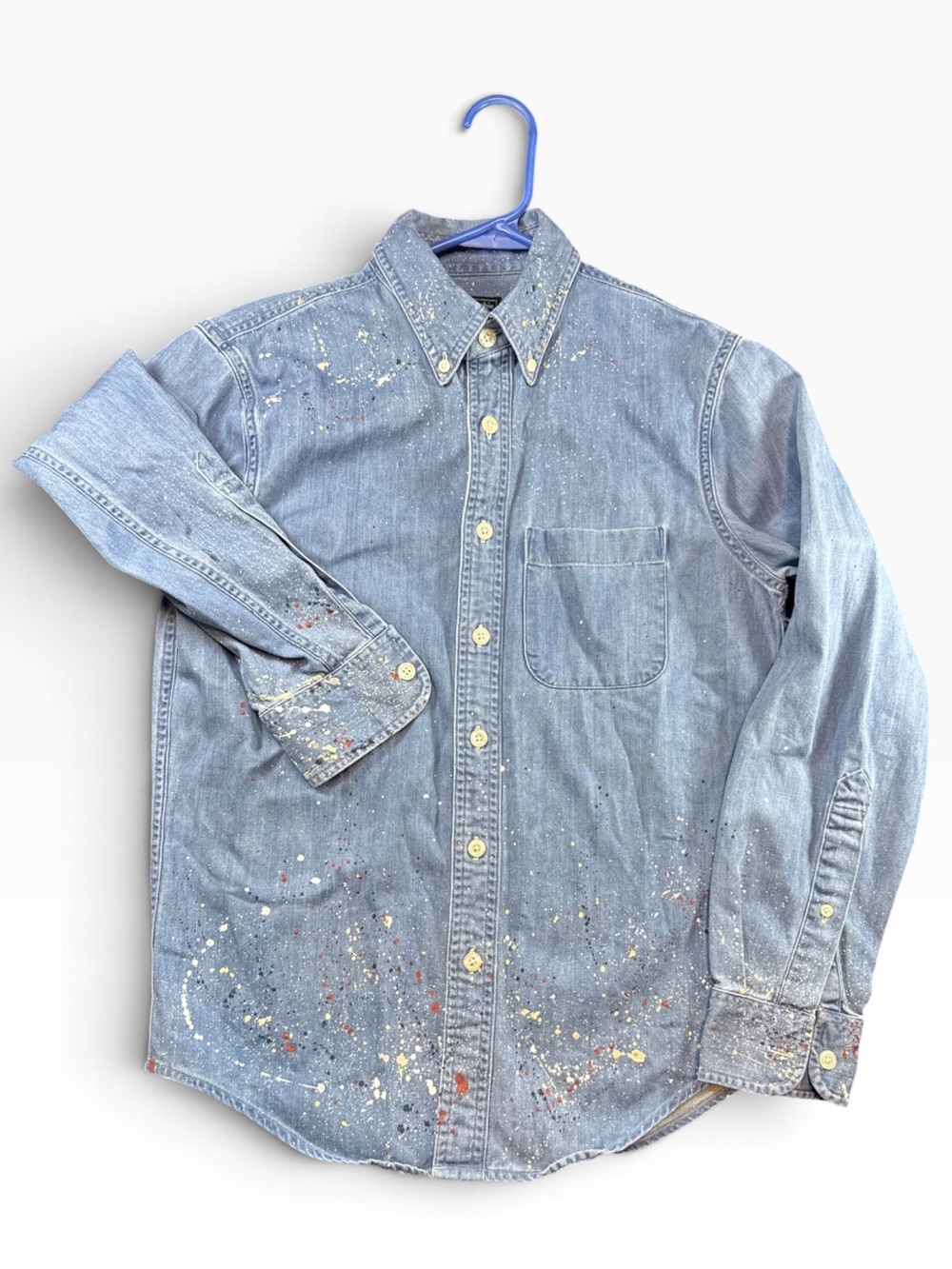 Women’s Denim Paint-Splatter Button-Up Shirt - Light Blue Abercrombie & Fitch